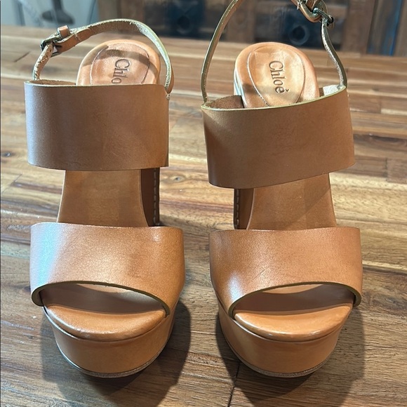 Chloe Tan Platform Sandals with Chunky Heel size 8 - Picture 5 of 15